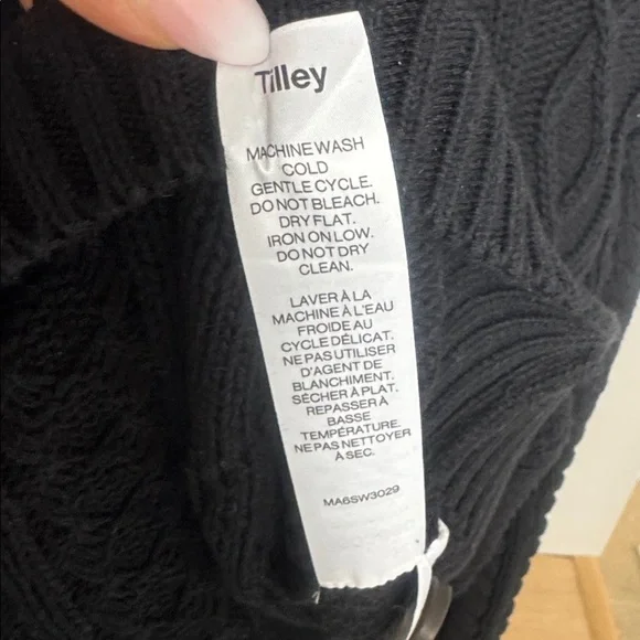 Tilley Black Cable Knit Button Mock Neck Sweater S - Picture 6 of 7